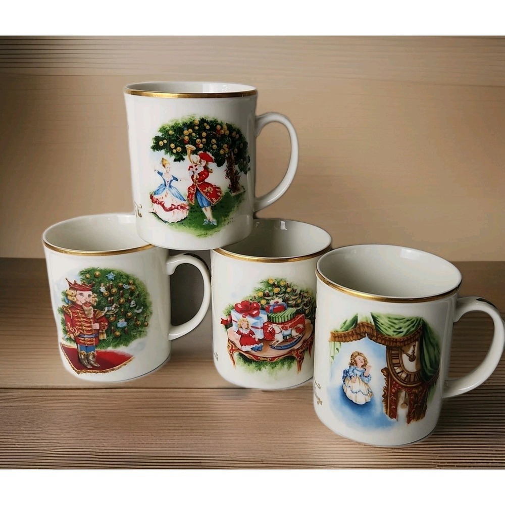 Lot 4 VTG Queensberry Royal Gallery Mugs "Kingdom of Dolls" Christmas  90s Japan